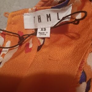 THML Bright Orange Floral Blouse For Women SizeXS
